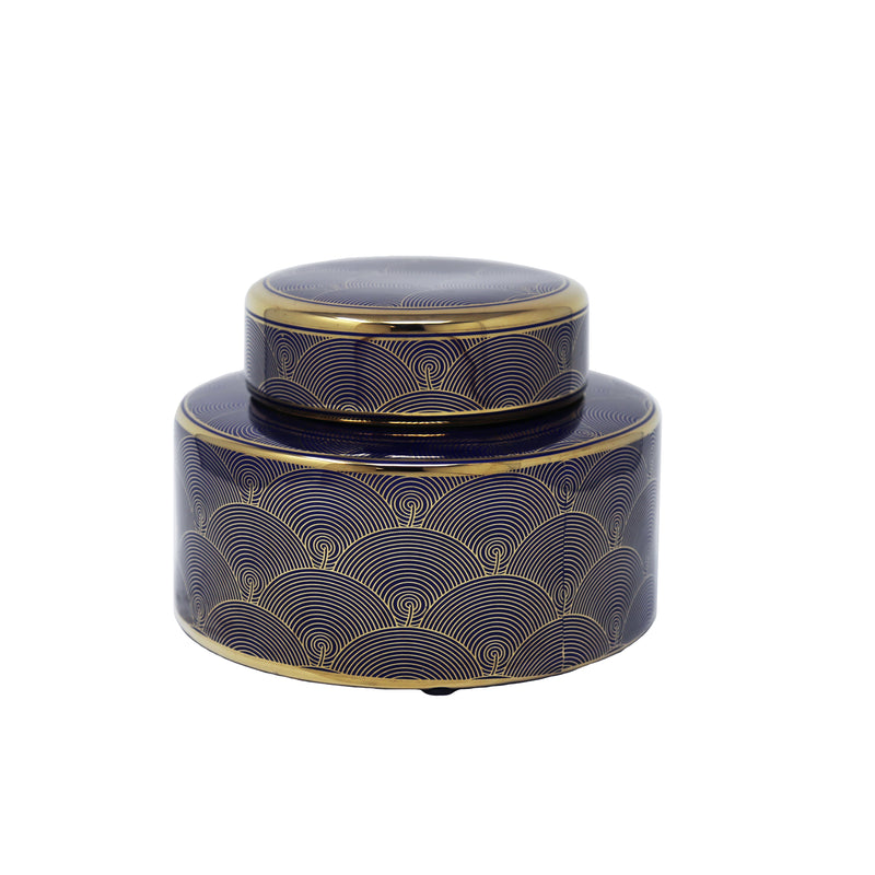 DECORATIVE LIDDED JAR, NAVY /GOLD