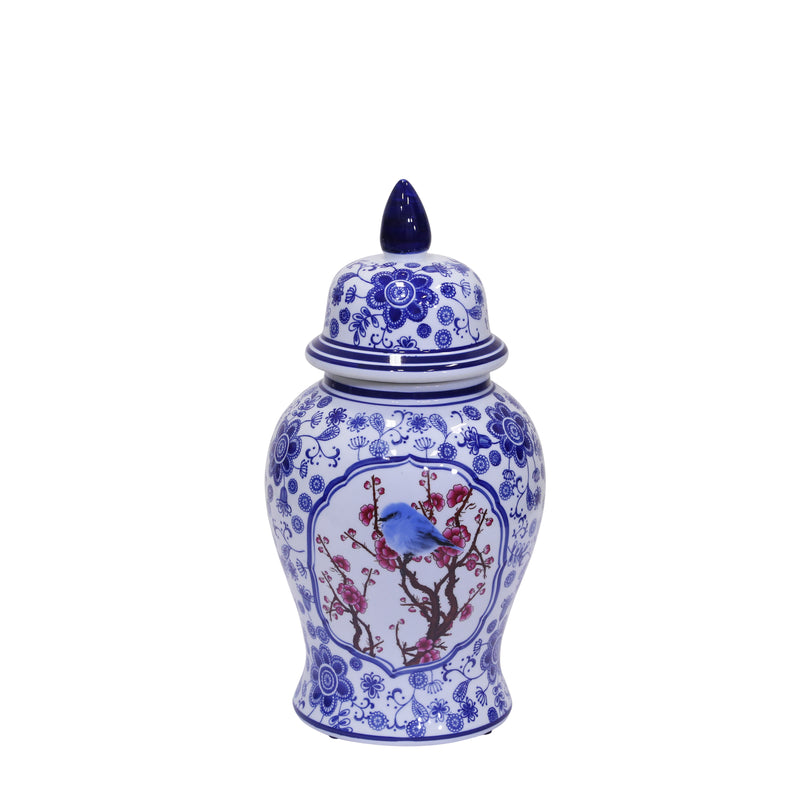 Decorative Ceramic Temple Jar, Blue/White/Crimson