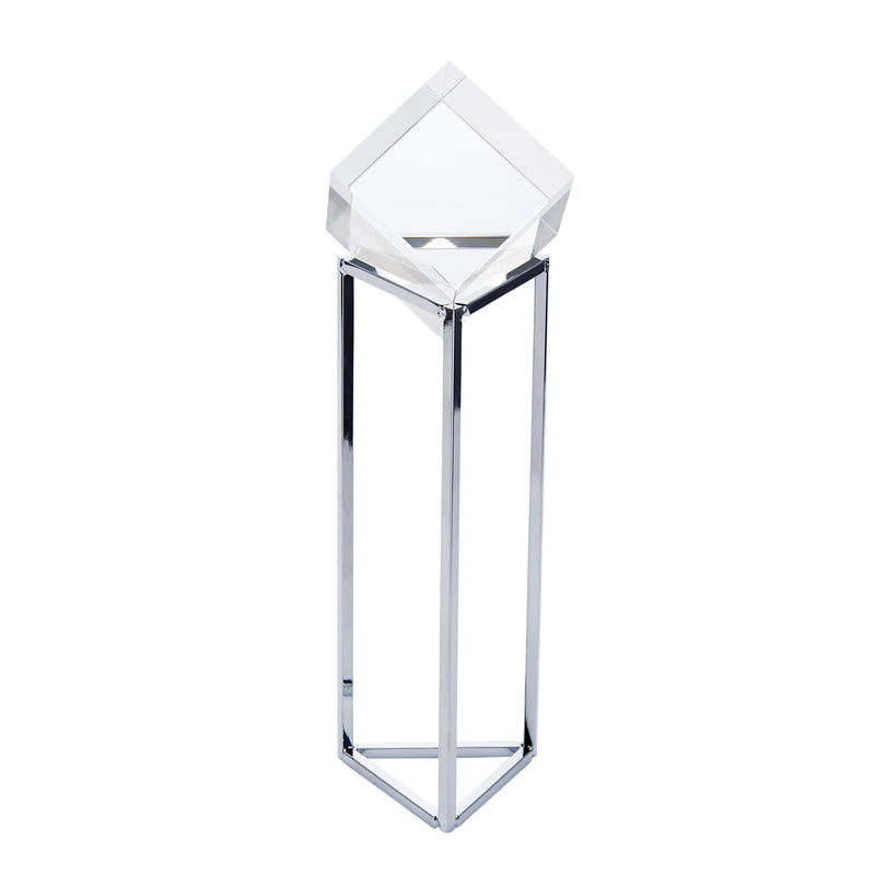 CRYSTAL CUBE ON SILVER BASE 13"