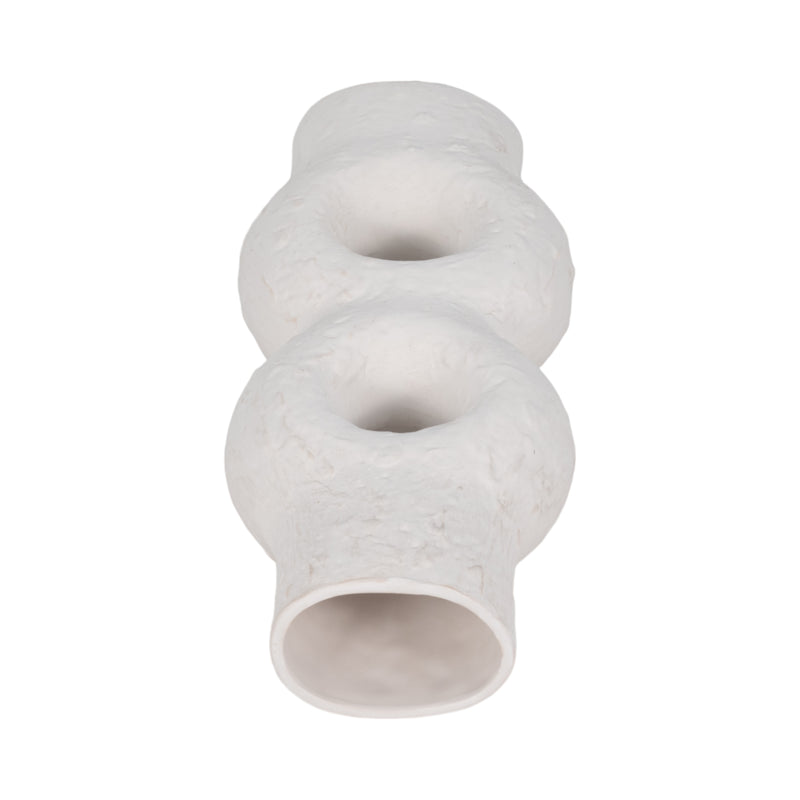 Cer, 13" Textured Stacked Circles Vase, White