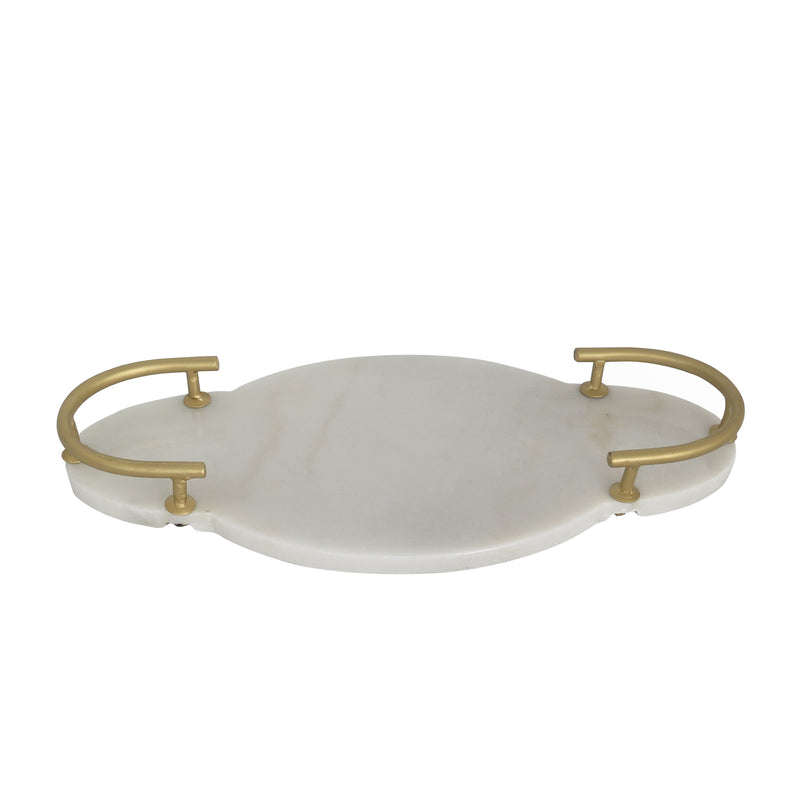 Decorative Marble Tray, White/Gold