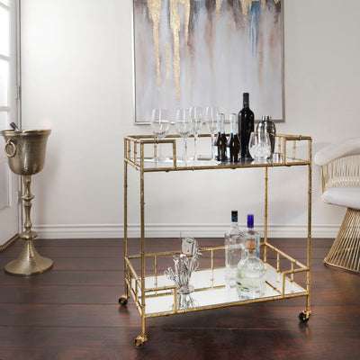 Metal & Mirror Bar Cart, Gold