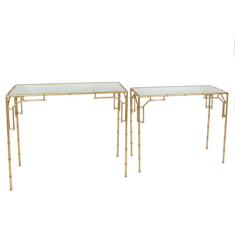 S/2 GOLD METAL CONSOLE TABLES, MIRROR