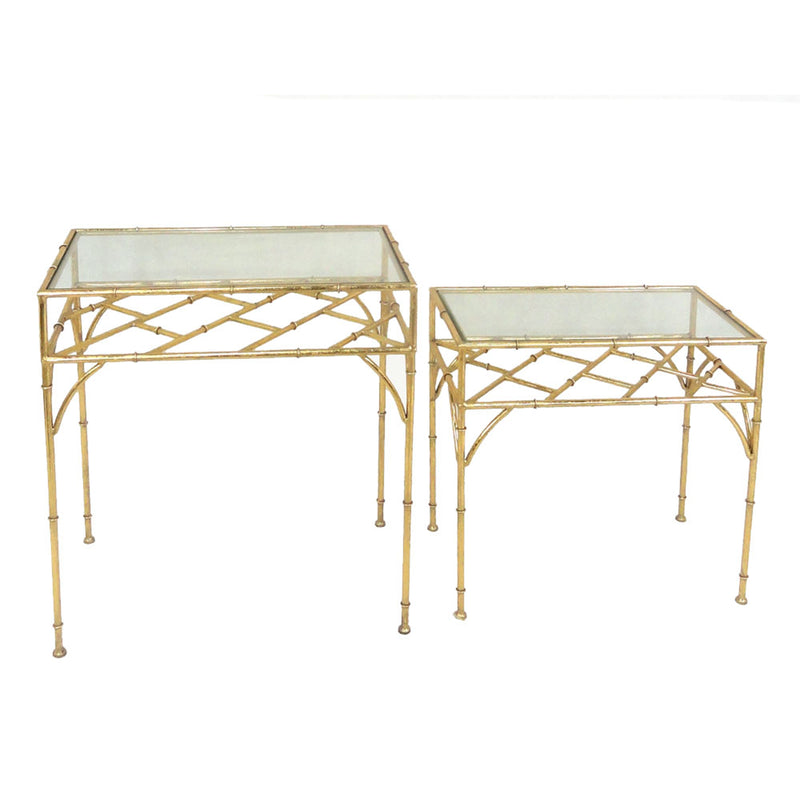 S/2 Metal & Glass Accent Tables, Gold | 12284-02
