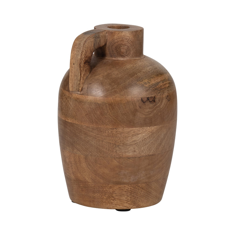 WOOD, 9" JUG VASE WITH HANDLE, NATURAL