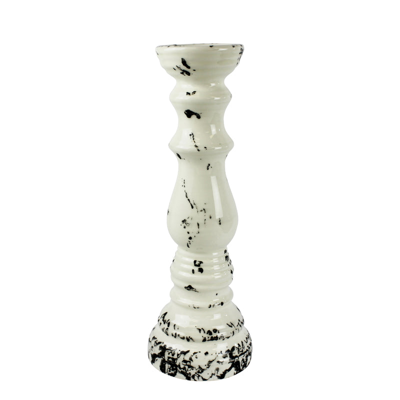Ceramic Candle Holder, Black Marble | 12363-02