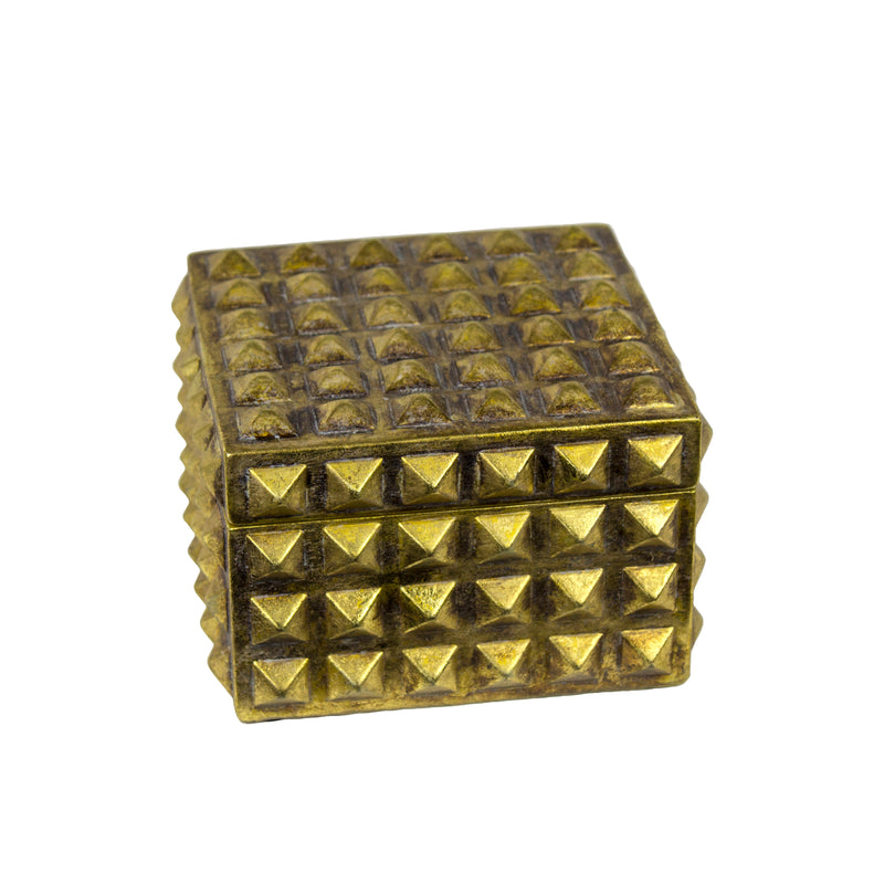 Covered Box, Resin, Gold | 12374-03