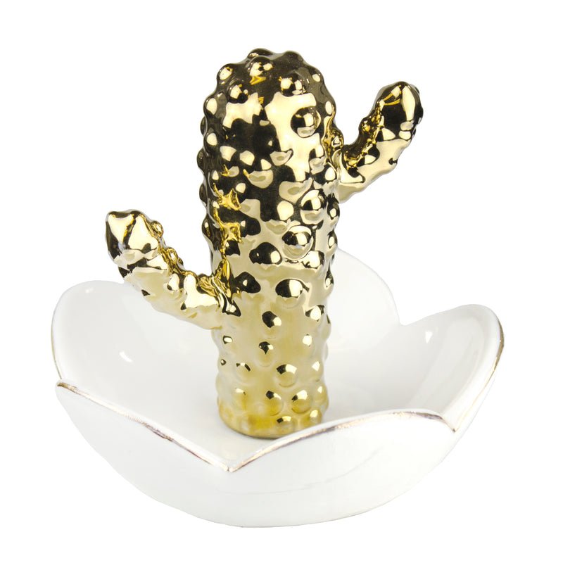 GOLD/WHITE CACTUS FLOWER RING HOLDER