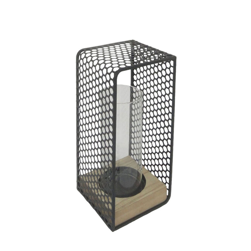 Metal, Glass, & Wood Candle Holder, Black