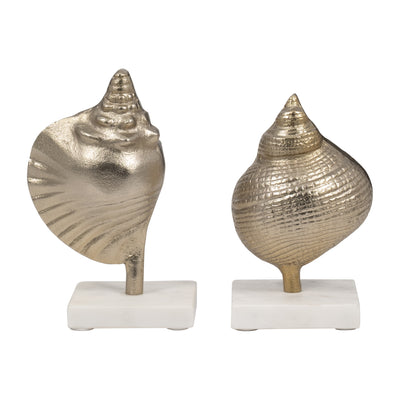 Metal, 7" Banded Shell On Marble Base, Champagne