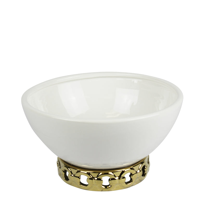 Decorative Ceramic Bowl On Base, White/Gold