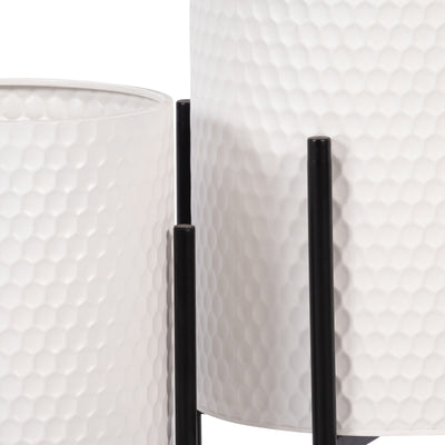 S/2 HONEYCOMB PLANTER ON METALSTAND, WHITE/BLK