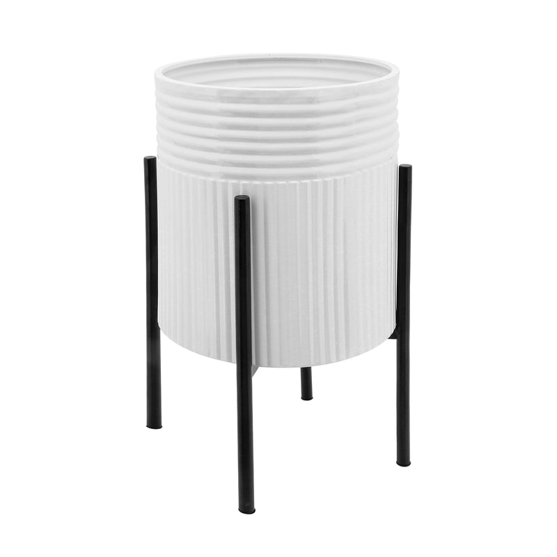 S/2 DUNES PLANTER ON METAL STAND, WHT/BLK