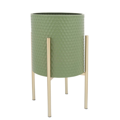 S/2 HONEYCOMB PLANTER ON METAL STAND, olive /gold