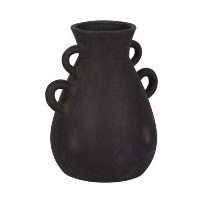 TERRACOTTA, 12" VASE WITH 4 HANDLES, BLACK