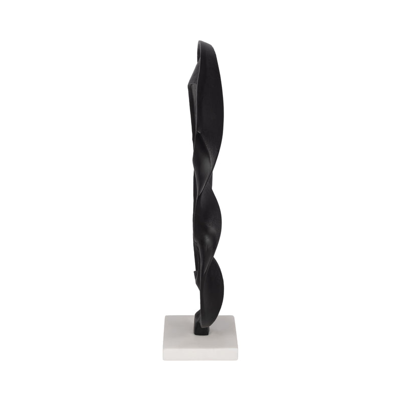 16" Twisted Sculpture On Marble Base, Black/white