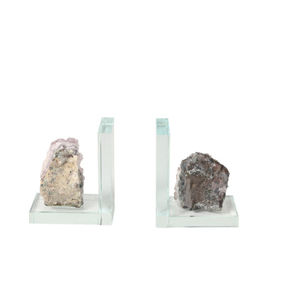 S/2 Glass & Amethyst Bookends, Purple