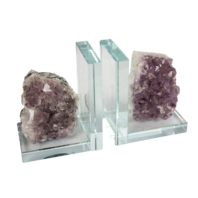 S/2 Glass & Amethyst Bookends, Purple