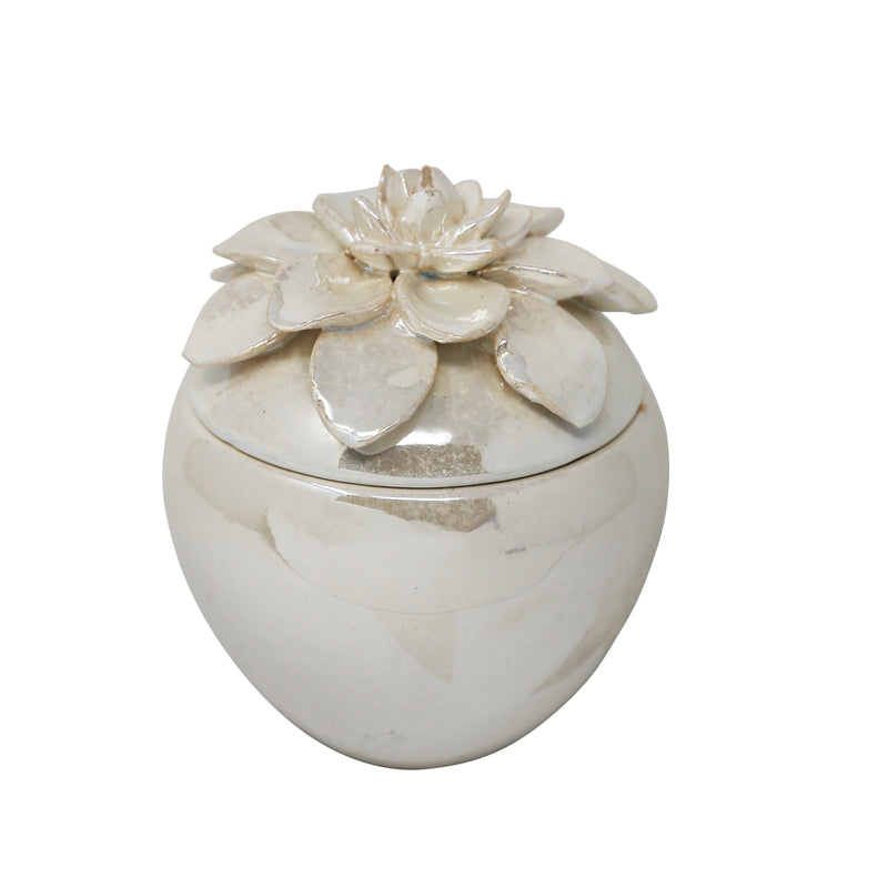 CERAMIC JAR W/FLOWER TOP 7.5",