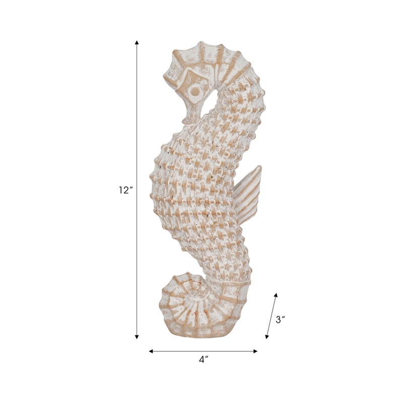 12" Resin Wicker Seahorse, White