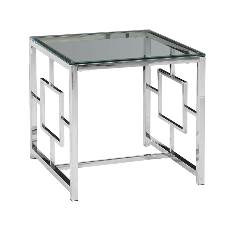 SILVER METAL/GLASS ACCENT TABLE