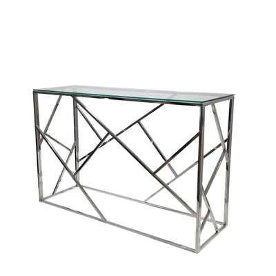 Stainless Steel & Glass Console Table, Silver, Kd | 12805-03