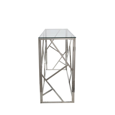 Stainless Steel & Glass Console Table, Silver, Kd | 12805-03