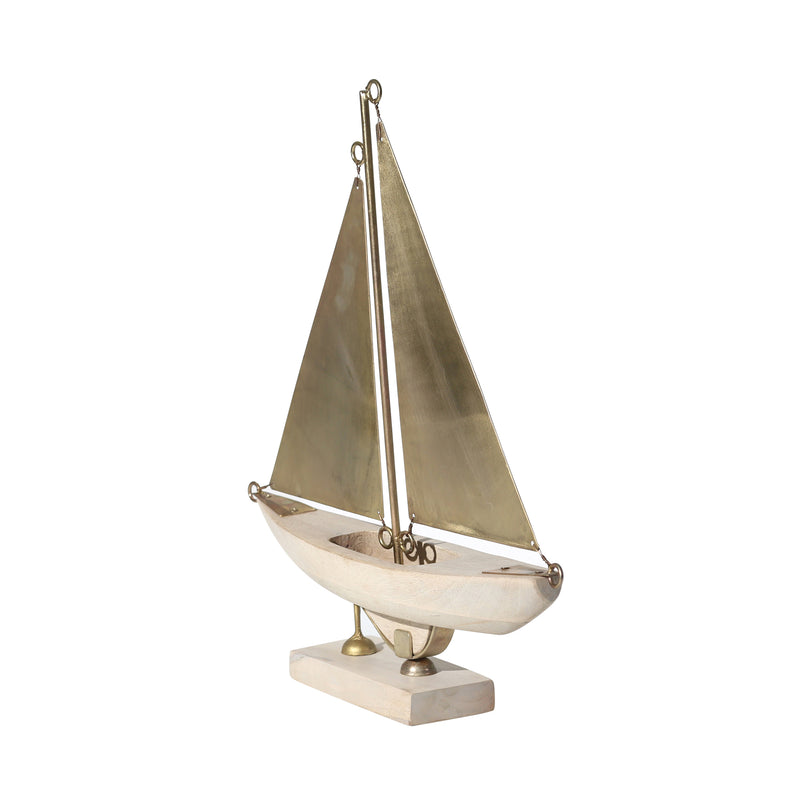WOODEN SAILBOAT ON STAND , WHITE WASH
