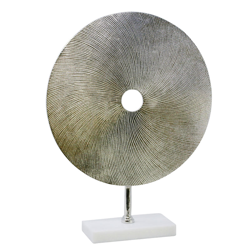 Metal Disk Sculpture On Stand, Silver