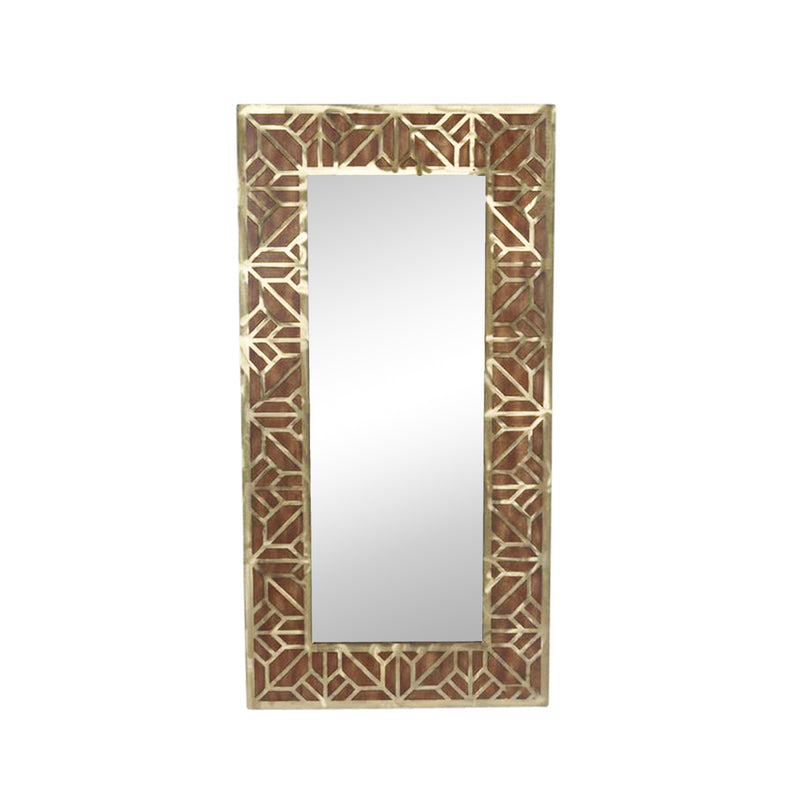 Wood/Metal Wall Mirror, Brown, Window Box