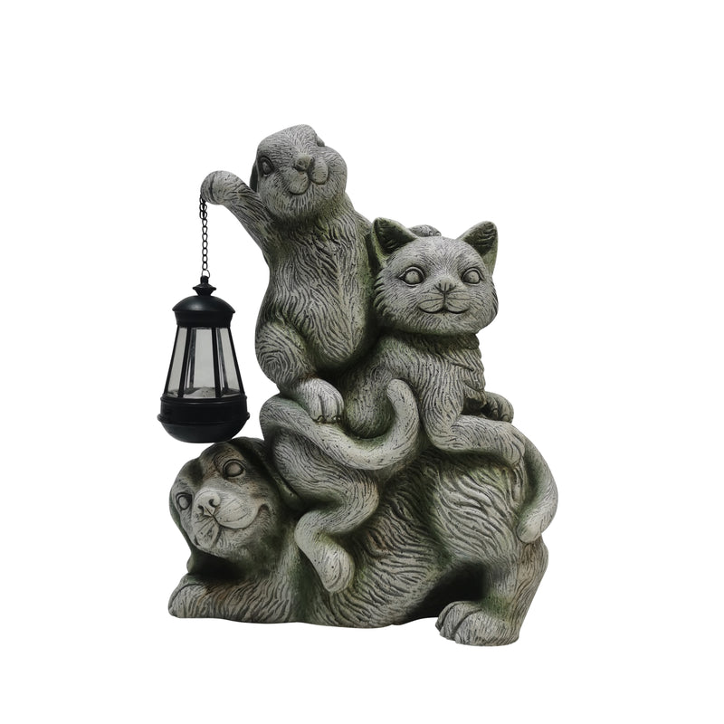 17" Dog, Cat And Bunny Holding A Solar Lantern, Gr