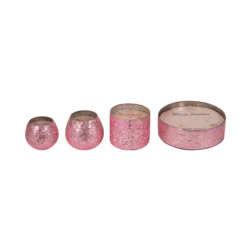 Glass, 5" 26 Oz Crackled Scented Candle, Pink