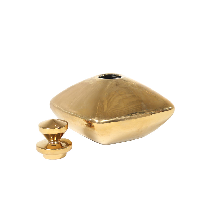 Decorative Ceramic Covered Bottle, Gold | 13031-05