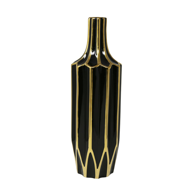 Decorative Ceramic Vase, Gold/Black