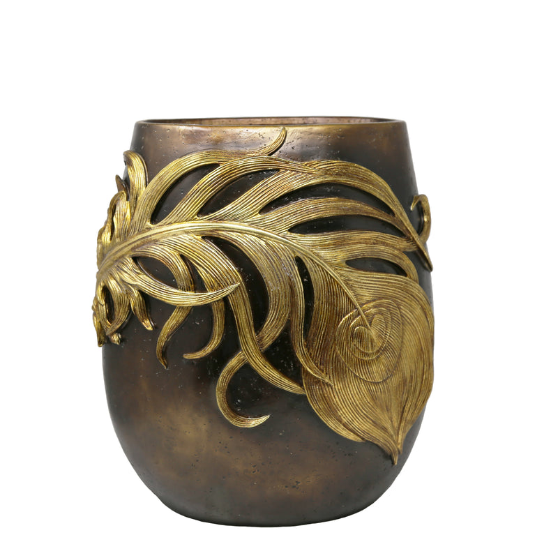Polyresin Feather Vase, Gold/Black