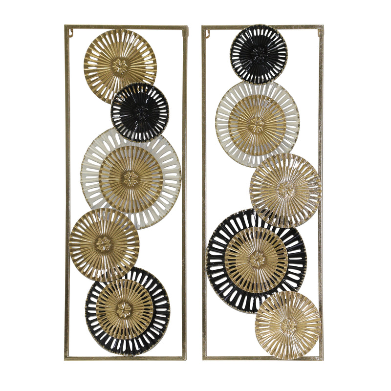 S/2 32" Pierced Disc Metal Wall Panels, Gold Multi