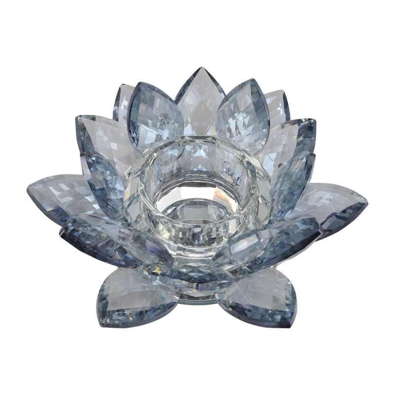 CRYSTAL 6" LOTUS VOTIVE HOLDER, BLUE