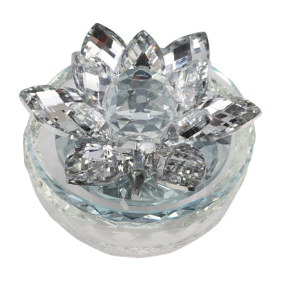 GLASS TRINKET BOX CLEAR W/SILVER LOTU