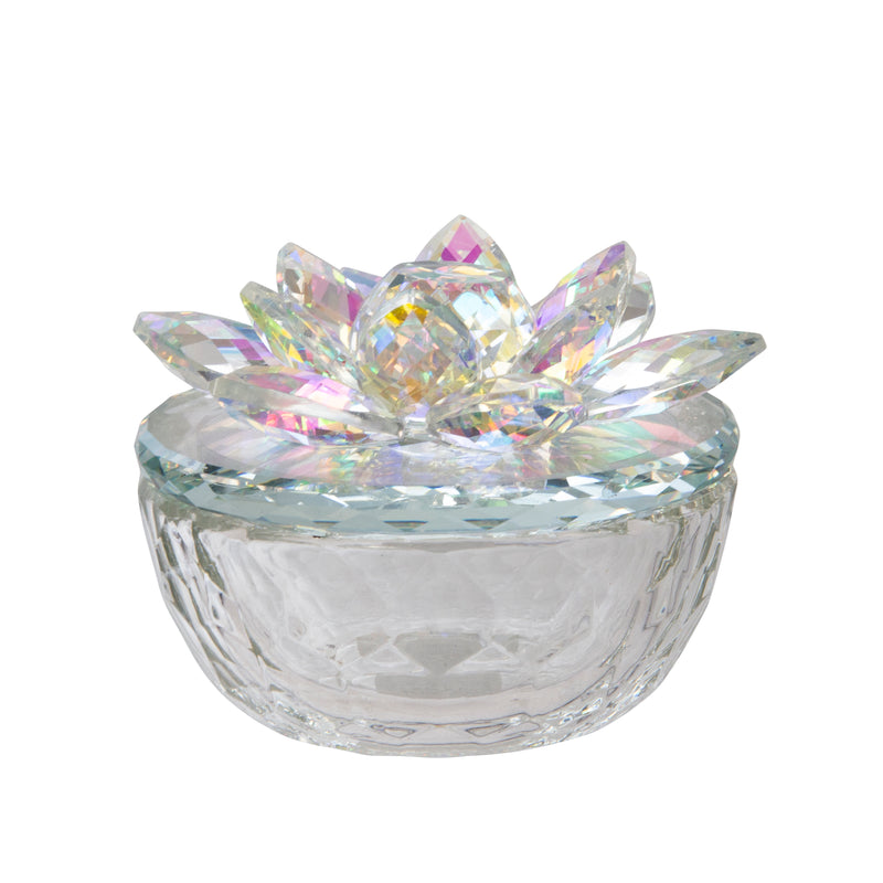 GLASS TRINKET BOX CLEAR W/RAINBOW