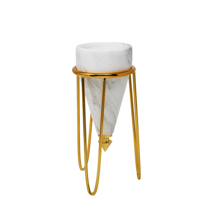 Metal/Marble Table Decor, White/Gold