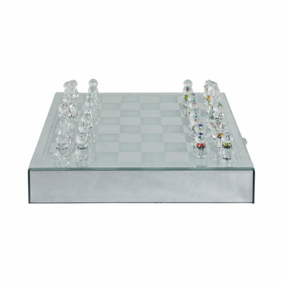 CRYSTAL / MIRRORED CHESS SET,SILVER