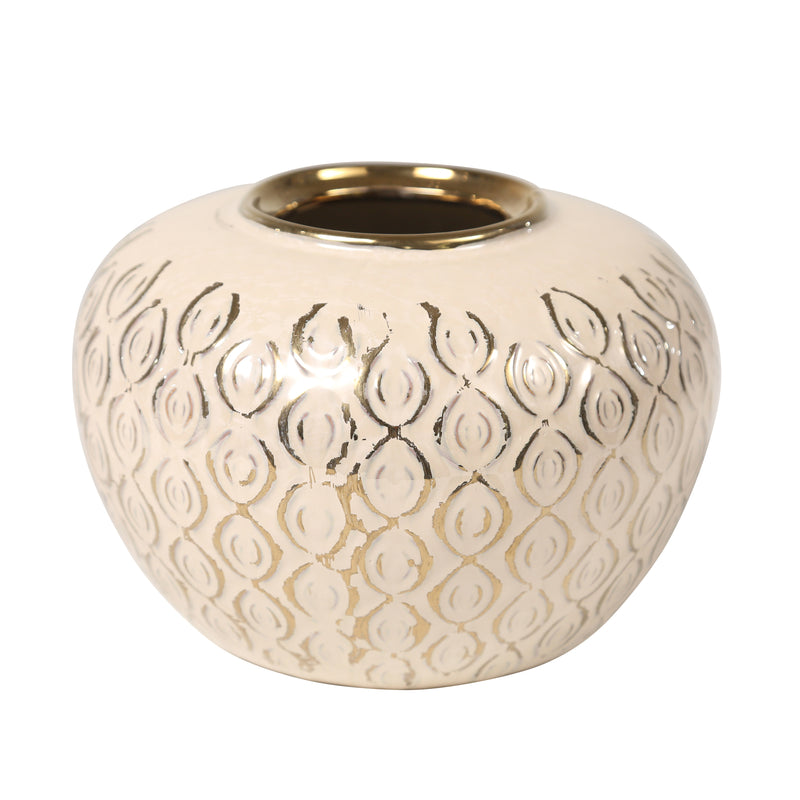 Decorative Ceramic Vase, Beige/Gold