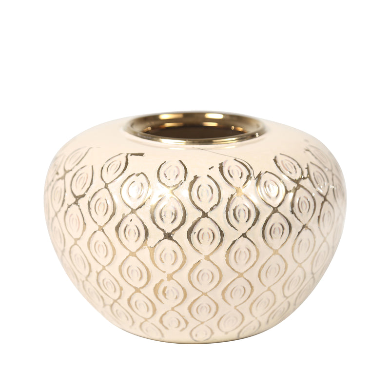 Decorative Ceramic Vase, Beige/Gold