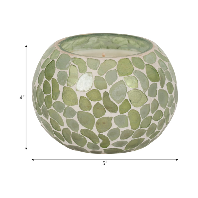 Glass, 5" 19 Oz Mosaic Scented Candle, Light Green