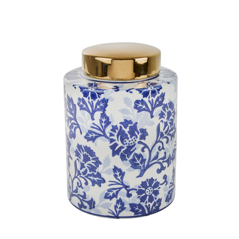 Ceramic Covered Jar, Blue/White | 13457-01