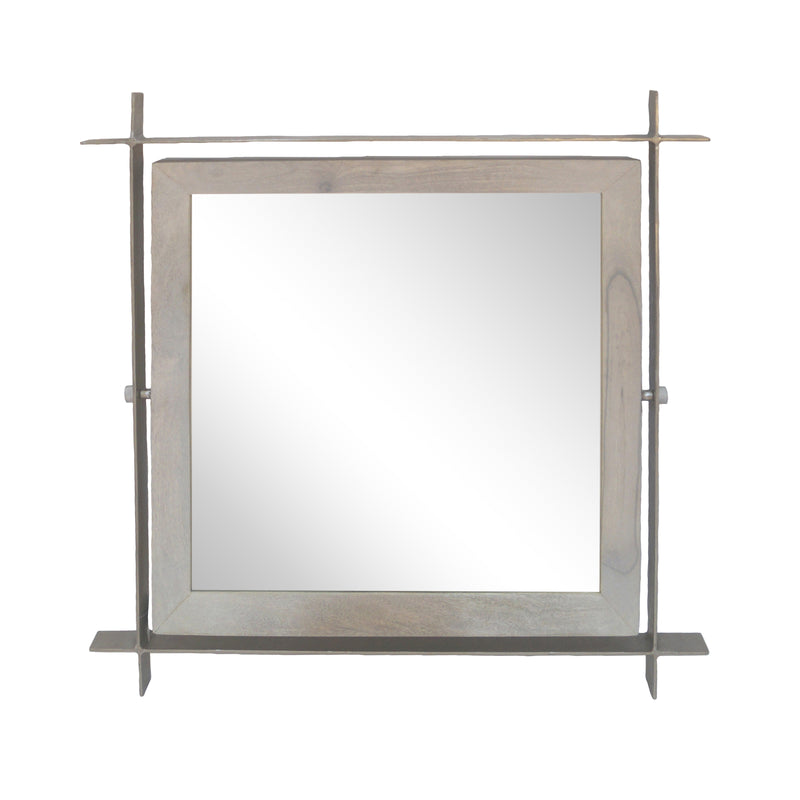 Wood And Iron Square Mirror, White Wash