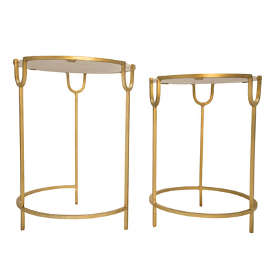 S/2 Iron Accent Tables, Marble Top, Gold