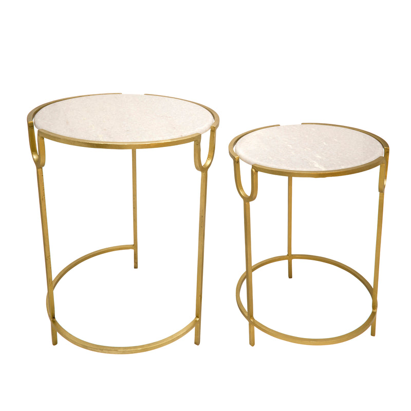 S/2 Iron Accent Tables, Marble Top, Gold