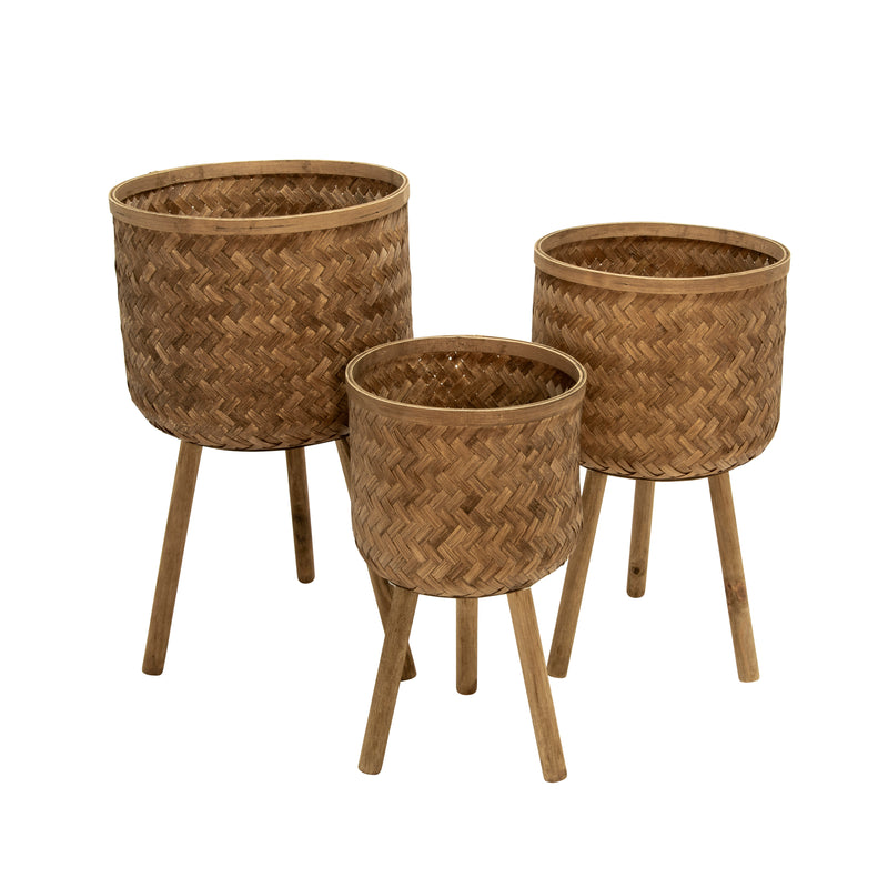 S/3 BAMBOO PLANTERS 11/13/15" BROWN | 13574-07