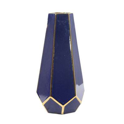 BLUE/GOLD FACETED VASE 14